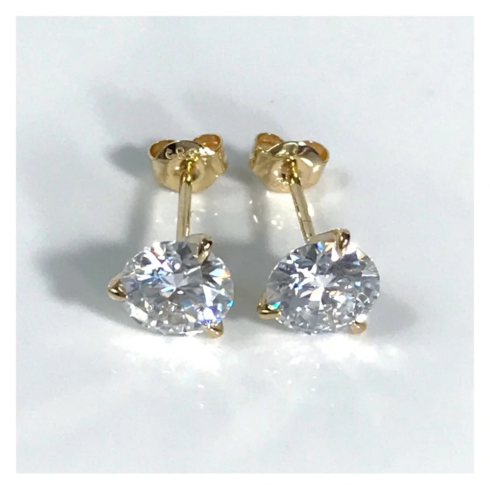 14KT 2 CARAT GENUINE MOISSANITE SOLID YELLOW GOLD MARTINI SET STUD EARRINGS NWOT - Picture 4 of 12